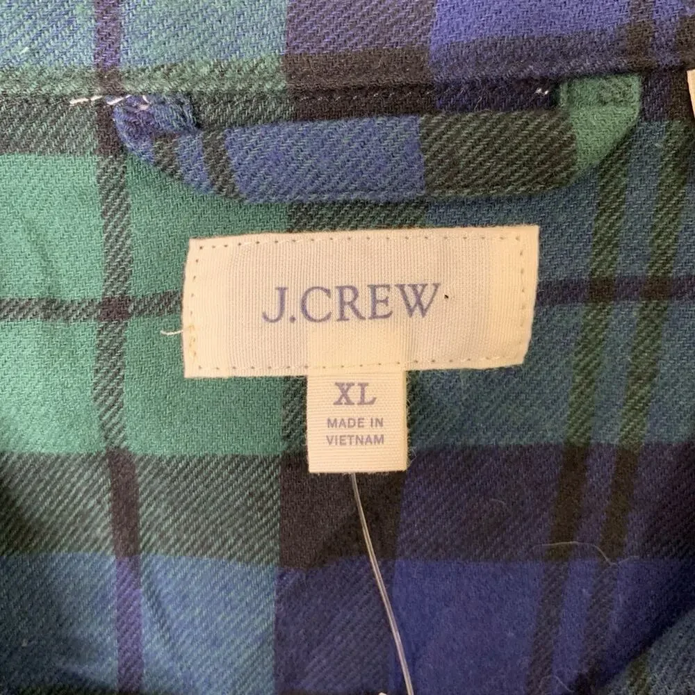 J Crew Pajama Shirt Mens XL Cotton Flannel Long Sleeve Tartan Plaid Button Up